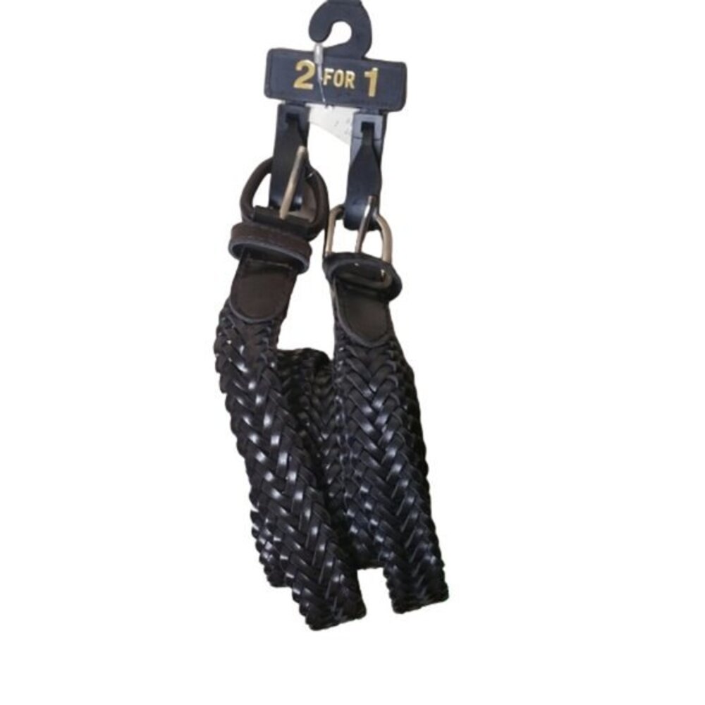 NEW Lot of Two Blk/Brn Faux Leather Braided Belts